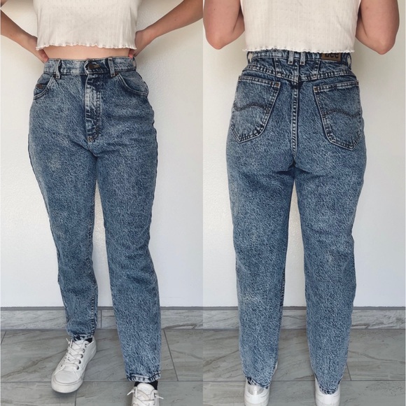 Lee | Vintage 80s 90s Curvy Petite High-Waist Acid-Washed Tapered Mom Jeans - Picture 12 of 12